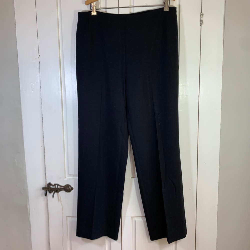 Lafayette 148 New York Black Wool Blend Straight Leg Trousers Size 12 Side Zip